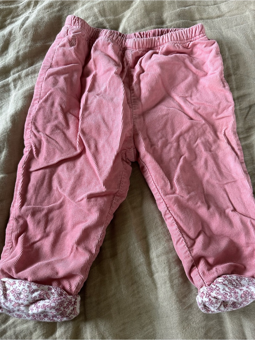 Ralph Lauren Pink Corduroy Baby Girl Pants with Floral Cuff